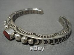 Exquisite Vintage Navajo Coral Sterling Silver Naitve American Bracelet Old
