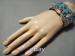 Exquisite Vintage Navajo Spiderweb Turquoise Sterling Silver Shell Bracelet