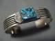 Exquisite Vintage Navajo Squared Turquoise Sterling Silver Bracelet Old