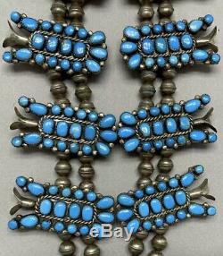 Exquisite Vintage Navajo Sterling Silver Blue Turquoise Squash Blossom Necklace