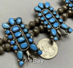 Exquisite Vintage Navajo Sterling Silver Blue Turquoise Squash Blossom Necklace