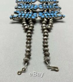 Exquisite Vintage Navajo Sterling Silver Blue Turquoise Squash Blossom Necklace