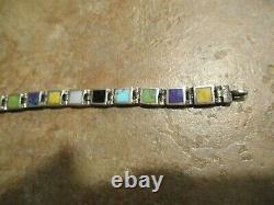 FINE Vintage Navajo Sterling Silver MULTI-STONE Turquoise LINK Bracelet