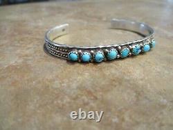 FINE Vintage Navajo Sterling Silver SNAKE EYE Turquoise Row Bracelet