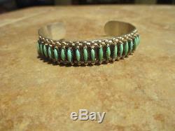 FINE Vintage Zuni Sterling Silver NEEDLEPOINT Turquoise ROW Cuff Bracelet