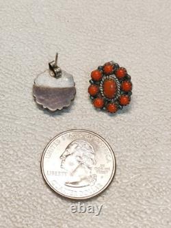 Fabulous Vintage Navajo Coral Snake Eye Native American Jewelry Silver Earrings