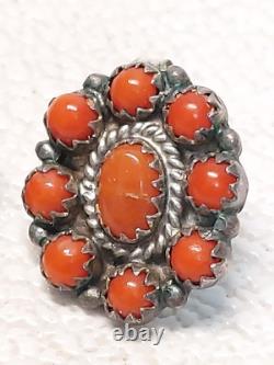 Fabulous Vintage Navajo Coral Snake Eye Native American Jewelry Silver Earrings