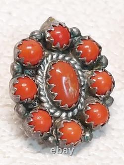 Fabulous Vintage Navajo Coral Snake Eye Native American Jewelry Silver Earrings
