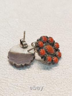 Fabulous Vintage Navajo Coral Snake Eye Native American Jewelry Silver Earrings