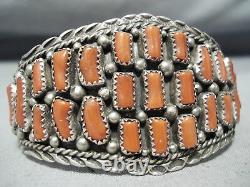 Fabulous Vintage Navajo Native American Corals Sterling Silver Bracelet