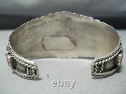 Fabulous Vintage Navajo Native American Corals Sterling Silver Bracelet
