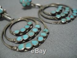 Fabulous Vintage Zuni Native American Sterling Silver Turquoise Earrings