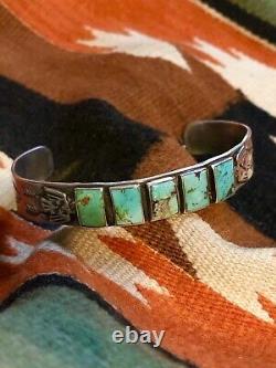 Fine Coin Silver 1930s 40s Turquoise Navajo Indian Cuff Bracelet