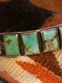 Fine Coin Silver 1930s 40s Turquoise Navajo Indian Cuff Bracelet
