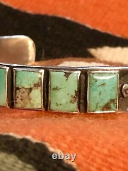 Fine Coin Silver 1930s 40s Turquoise Navajo Indian Cuff Bracelet