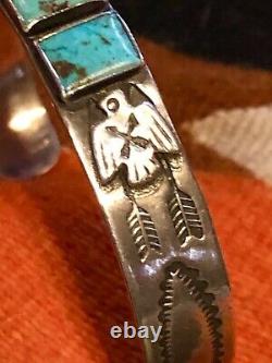 Fine Coin Silver 1930s 40s Turquoise Navajo Indian Cuff Bracelet