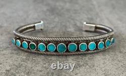 Fine Vintage Native American Turquoise Flush Inlay Sterling silver Bracelet