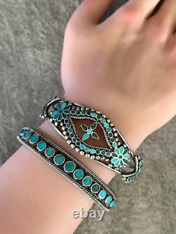 Fine Vintage Native American Turquoise Flush Inlay Sterling silver Bracelet