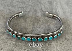 Fine Vintage Native American Turquoise Flush Inlay Sterling silver Bracelet