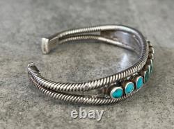 Fine Vintage Native American Turquoise Flush Inlay Sterling silver Bracelet