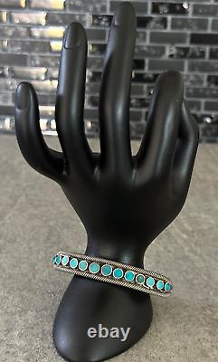 Fine Vintage Native American Turquoise Flush Inlay Sterling silver Bracelet