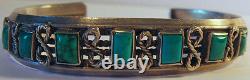 Fine Vintage Navajo Indian Silver Rectangle Turquoise Cuff Bracelet