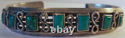 Fine Vintage Navajo Indian Silver Rectangle Turquoise Cuff Bracelet