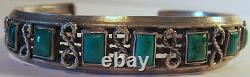 Fine Vintage Navajo Indian Silver Rectangle Turquoise Cuff Bracelet