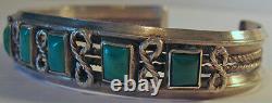 Fine Vintage Navajo Indian Silver Rectangle Turquoise Cuff Bracelet