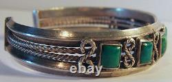 Fine Vintage Navajo Indian Silver Rectangle Turquoise Cuff Bracelet