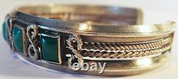 Fine Vintage Navajo Indian Silver Rectangle Turquoise Cuff Bracelet