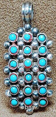 Fine Vintage Zuni Sterling Silver 18 Petit Point Snake Eyes Turquoise Pendant