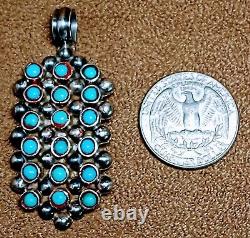 Fine Vintage Zuni Sterling Silver 18 Petit Point Snake Eyes Turquoise Pendant