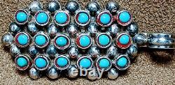 Fine Vintage Zuni Sterling Silver 18 Petit Point Snake Eyes Turquoise Pendant