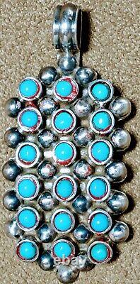 Fine Vintage Zuni Sterling Silver 18 Petit Point Snake Eyes Turquoise Pendant
