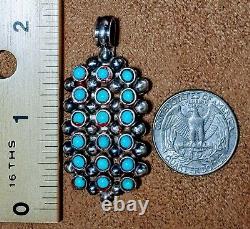 Fine Vintage Zuni Sterling Silver 18 Petit Point Snake Eyes Turquoise Pendant