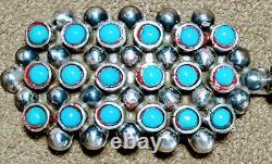 Fine Vintage Zuni Sterling Silver 18 Petit Point Snake Eyes Turquoise Pendant