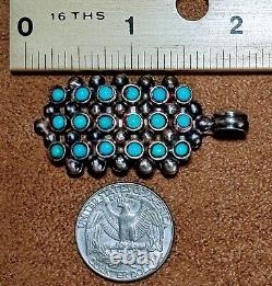 Fine Vintage Zuni Sterling Silver 18 Petit Point Snake Eyes Turquoise Pendant