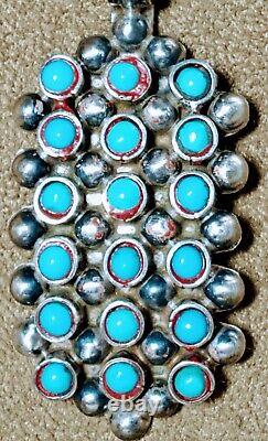 Fine Vintage Zuni Sterling Silver 18 Petit Point Snake Eyes Turquoise Pendant