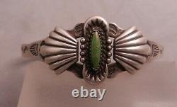 Fred Harvey Era Navajo Sterling & Green Cerrillos Turquoise Cuff Bracelet