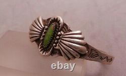 Fred Harvey Era Navajo Sterling & Green Cerrillos Turquoise Cuff Bracelet