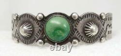 Fred Harvey Era Old Pawn Silver Turquoise Snakes Stampwork Cuff Bracelet