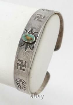 Fred Harvey Era Old Pawn Silver Turquoise Whirling Log Stampwork Cuff Bracelet