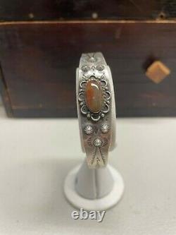 Fred Harvey Navajo Sterling Silver Stamped Red Stone & Arrow Bracelet Vintage
