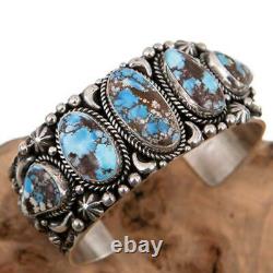 GOLDEN HILLS Turquoise Bracelet Sterling Silver TSOSIE WHITE Natural Row Cuff