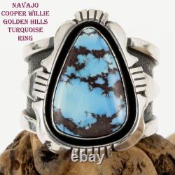 GOLDEN HILLS Turquoise Ring Sterling Silver Navajo COOPER WILLIE Mens 9.5 HEAVY