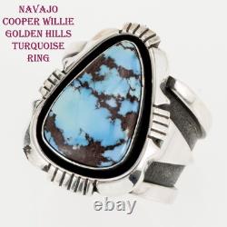 GOLDEN HILLS Turquoise Ring Sterling Silver Navajo COOPER WILLIE Mens 9.5 HEAVY