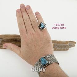 GOLDEN HILLS Turquoise Ring Sterling Silver Navajo COOPER WILLIE Mens 9.5 HEAVY