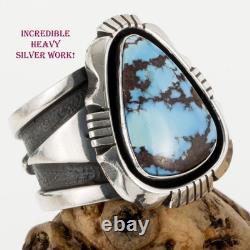 GOLDEN HILLS Turquoise Ring Sterling Silver Navajo COOPER WILLIE Mens 9.5 HEAVY