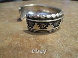 GREAT Vintage TOMMY SINGER (d.) Navajo Sterling Silver Overlay Design Bracelet
